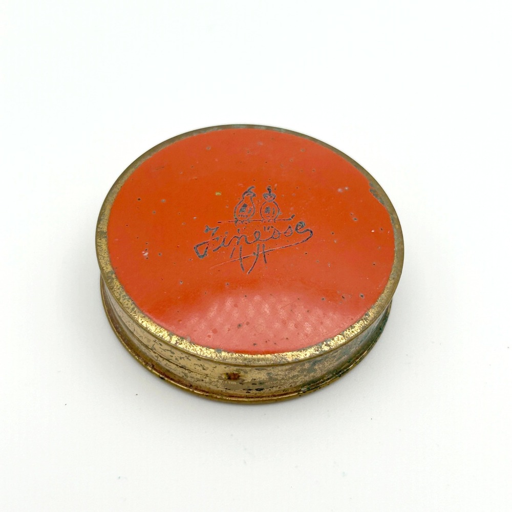Art Deco‎ Rouge Compact Brass Red Enamel Antique 1920s Vanity Finesse Bird Motif
